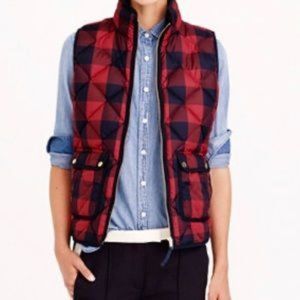 J. Crew Red & Black Plaid Excursion Buffalo Check Puffer Vest